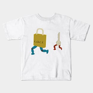 Illustration of a key chasing a lock Kids T-Shirt